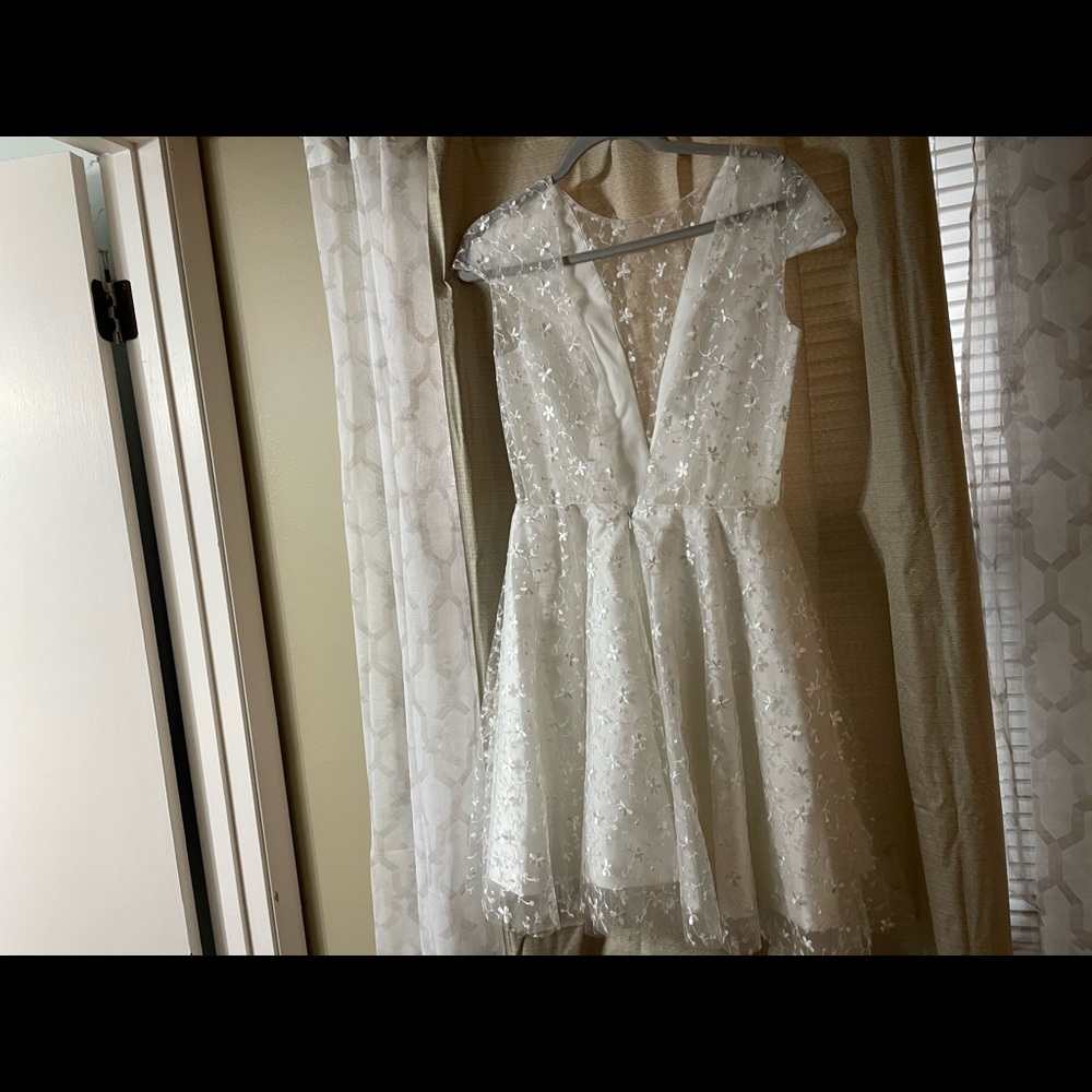 Open v back white dress